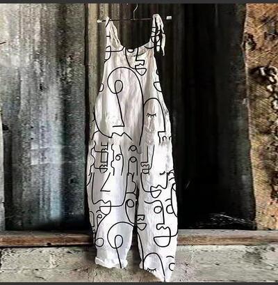 Vintage Print Wide Leg Women's Jumpsuit