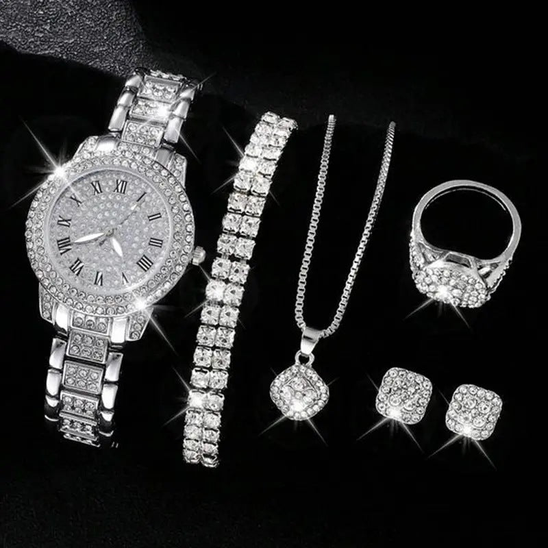 Dame Diamant Mode Romersk Quartz Ur Femsæts