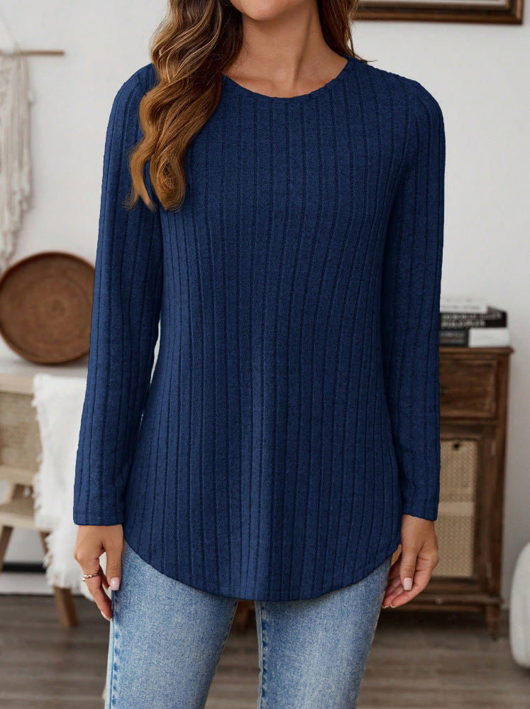 Womens Solid-Color T-Shirt With A Crew Neck Long Sleeves And Buttons