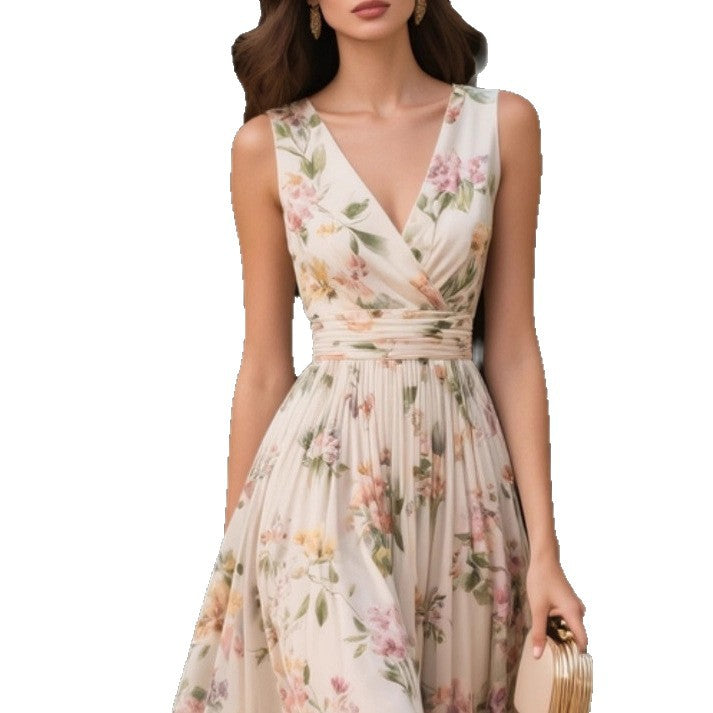 Chiffon V-hals Ærmeløs A-formet Bodycon Kjole