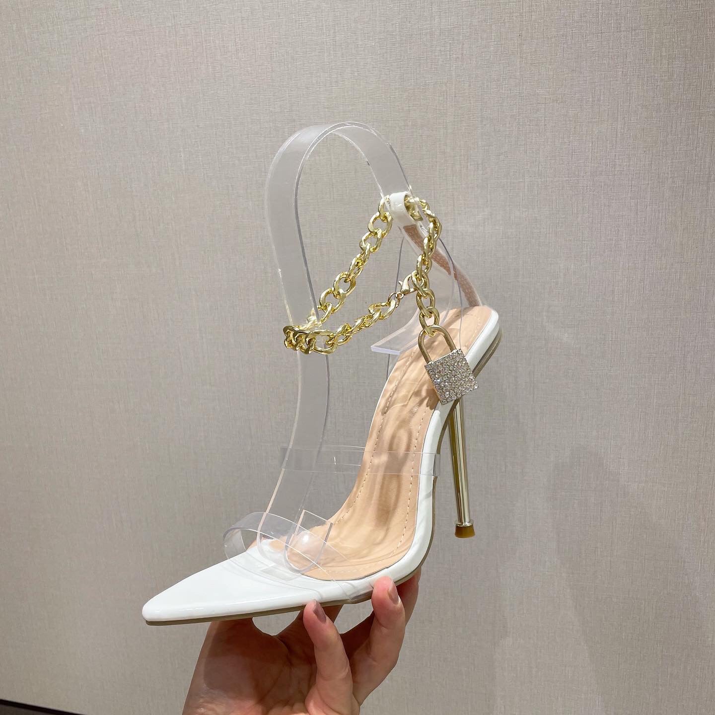 Pointed Toe Transparent Chain High-heel Sandals