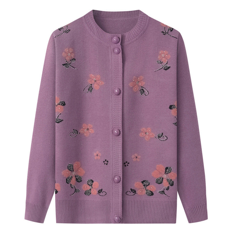 Thermal Underwear Fleece-lined Thickened Grandma Sweater Coat For Women