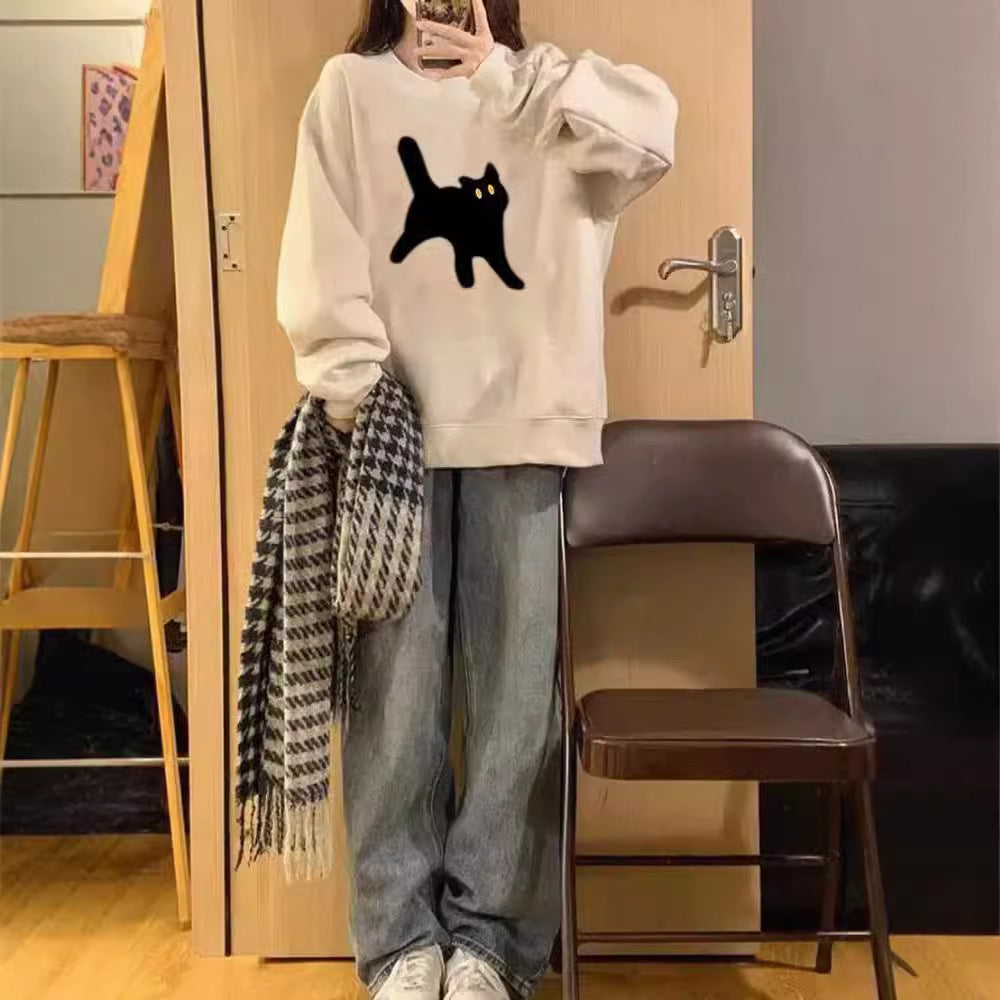 Amerikansk Retro Oversize Rundhalset Sweater Til Kvinder