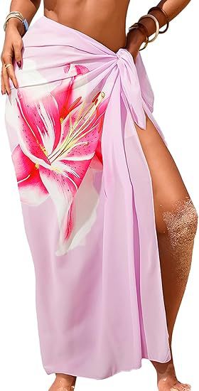 Women's Sheer Sarong High-Slit One-Size Swimsuit Cover-Up