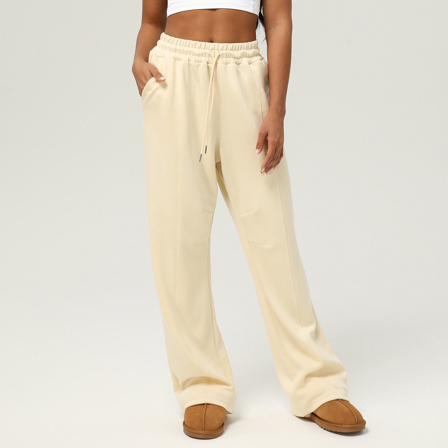 Womens High-Waisted Drawstring-Trimmed Bootcut Pants That Enhance The Hips