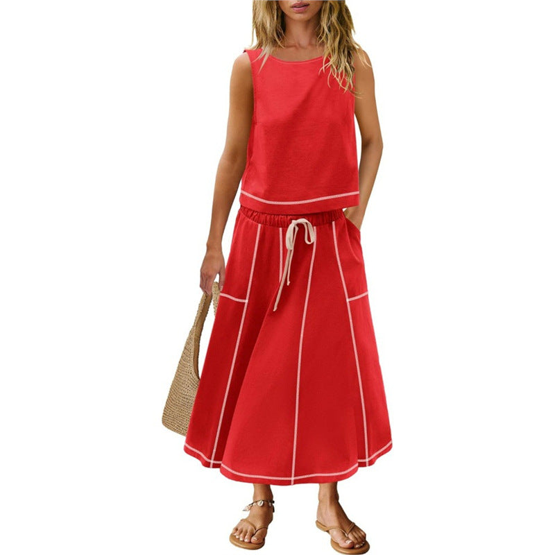 Sleeveless Vest And Skirt Set For Women