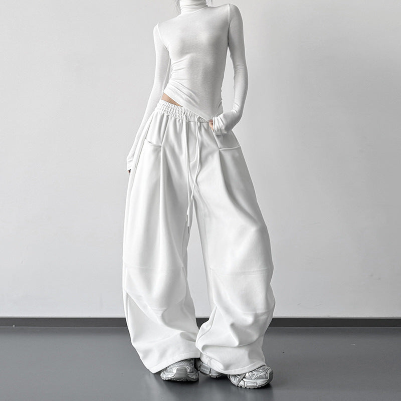 New Autumnwinter Women's White Work Pants With A Designer-style Drawstring