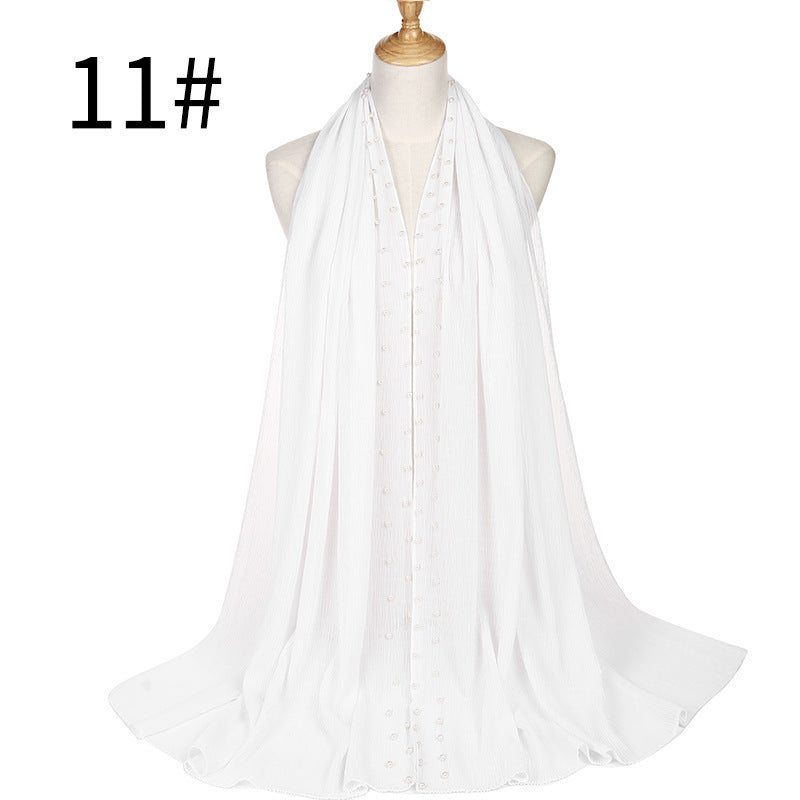 Monochrome pleated pearl chiffon turban