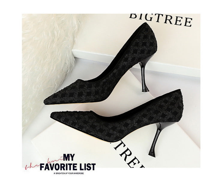 All-match Net Celebrity Design Sense Pointed Fairy High Heels