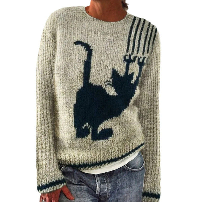 In Stock 3D-printed Womens Crew-neck Soft-touch Sweater
