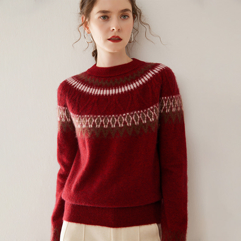 Blue And White Porcelain Contrasting Color Jacquard Cashmere Sweater