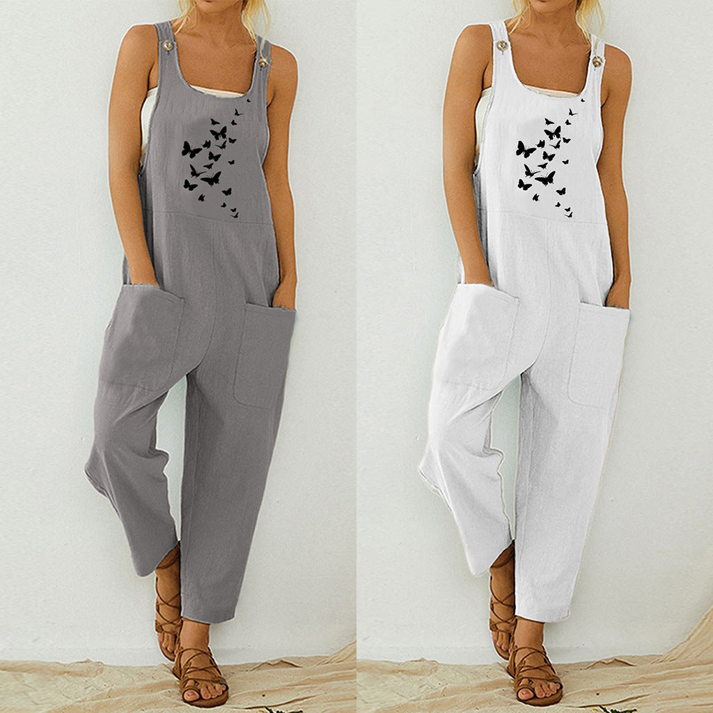 Oversized Loose-fitting Pattern Print Bib Large Pocket