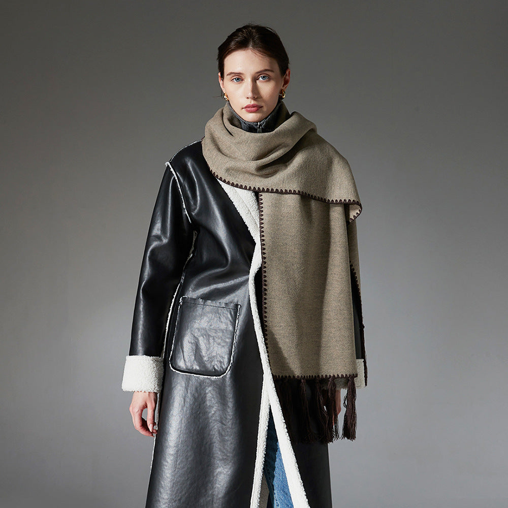 New Double-sided Tassel Solid Color Coffee Scarf