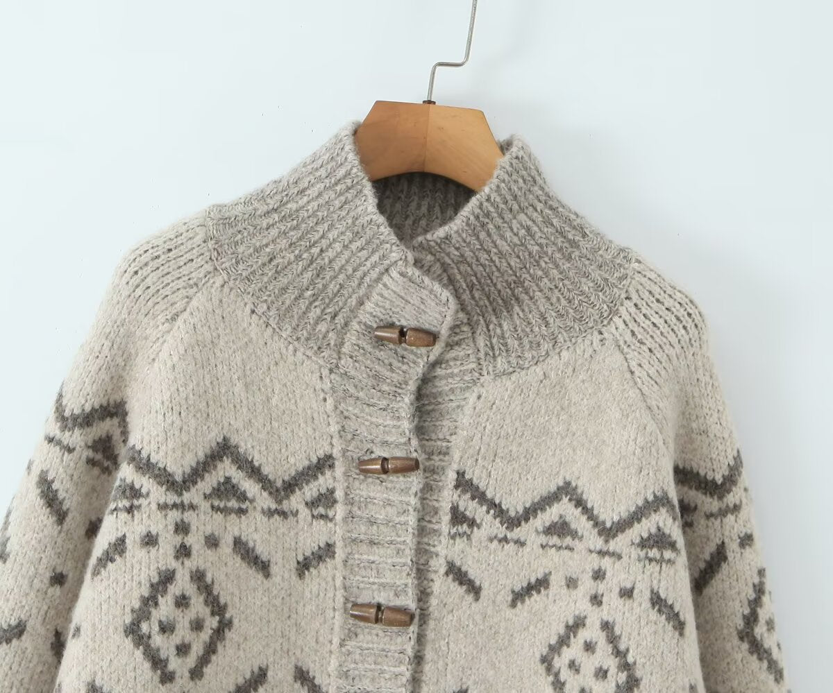 Amoi European And American Style Women's Lazy High-grade Jacquard Knitted Cardigan
