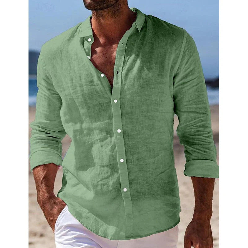 Men's Casual Cotton And Linen Solid Color Shirt