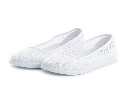 Breathable Hollow Comfortable White Women's Flat Shoes