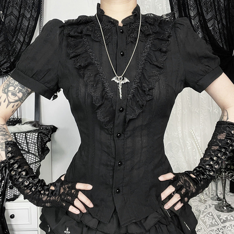 Gothic Dark Style Jacquard Textured Shirt New Slim Versatile