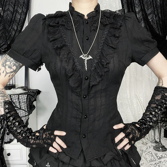 Gothic Dark Style Jacquard Textured Shirt New Slim Versatile