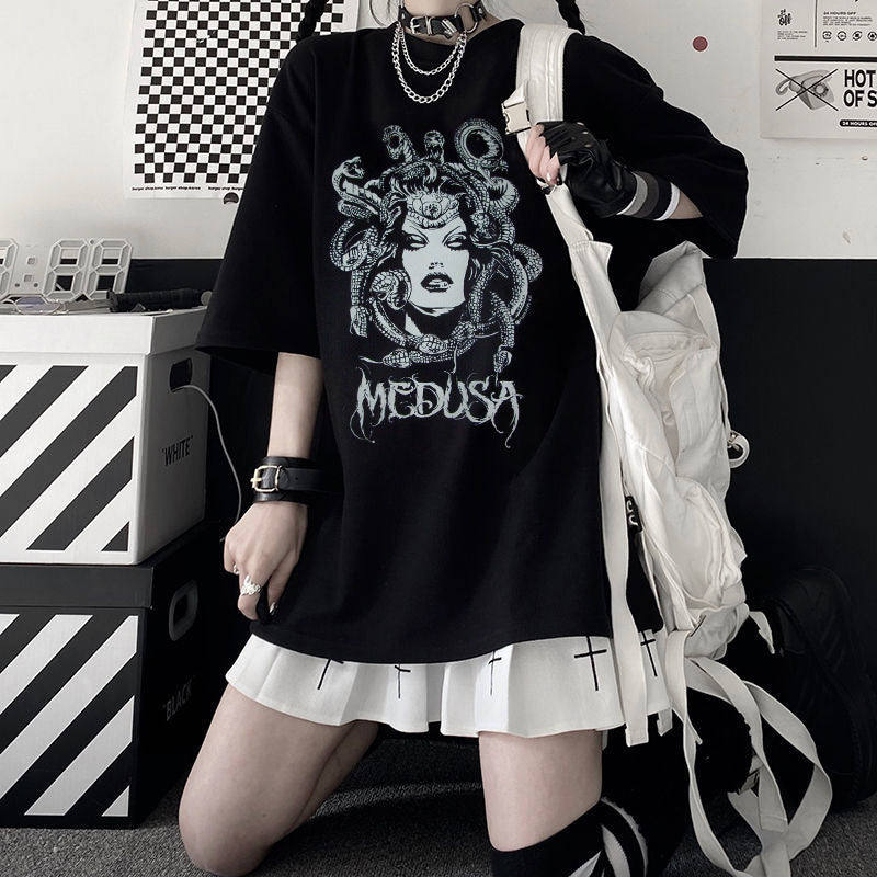Versatile Printed Crewneck Loose T-Shirt Short Sleeves