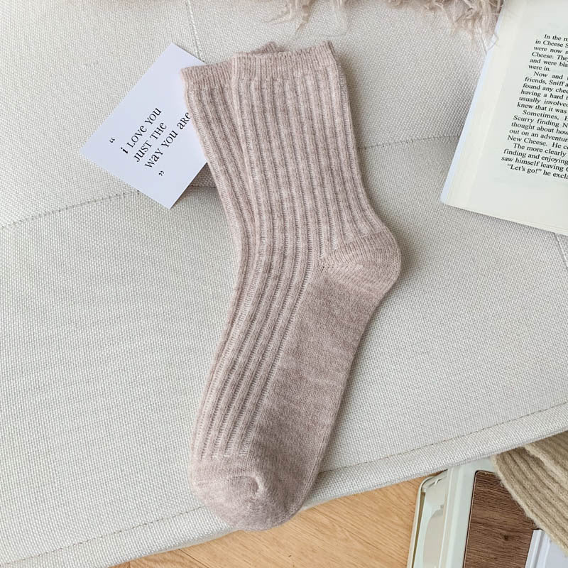 Wool Thickened Women's Medium Tube Solid Color Socks
