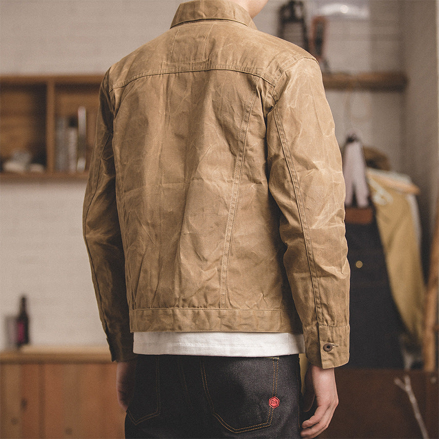 Japanese Retro Heavy Oil Wax Canvas Jacket Replica Slim Jacket