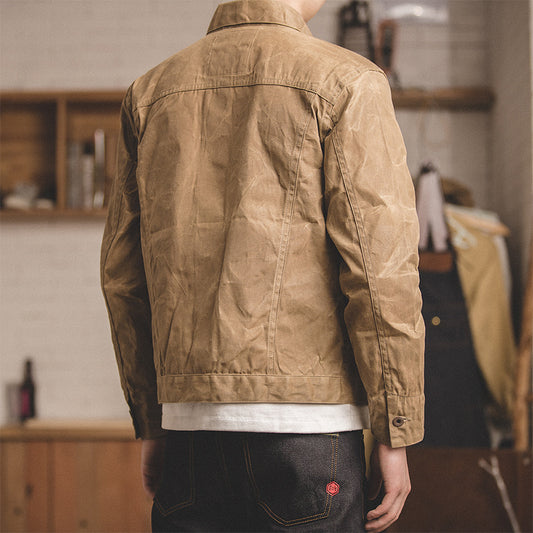 Japanese Retro Heavy Oil Wax Canvas Jacket Replica Slim Jacket