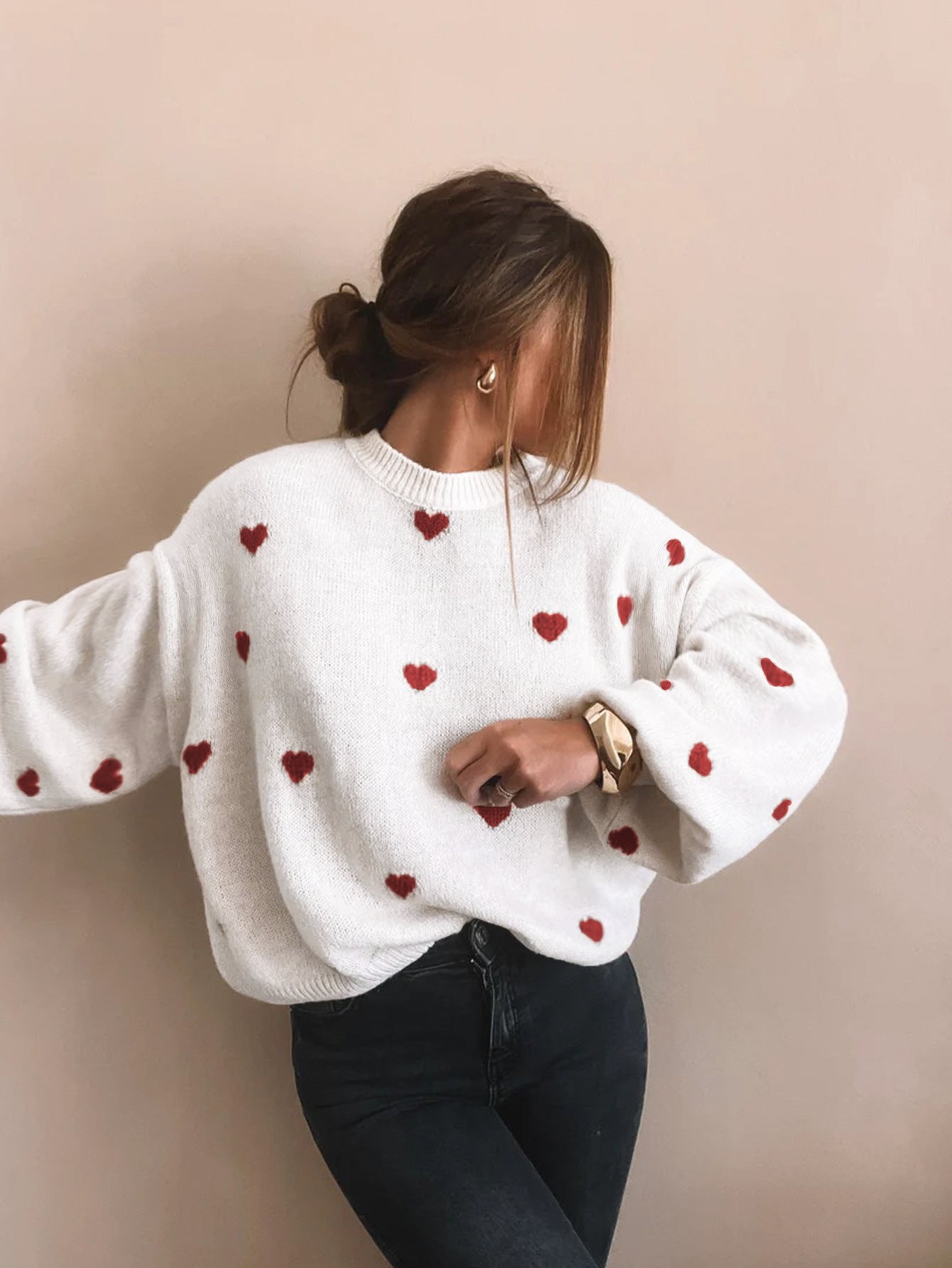 Heart Knitted Women's Leisure Pullover Sweater