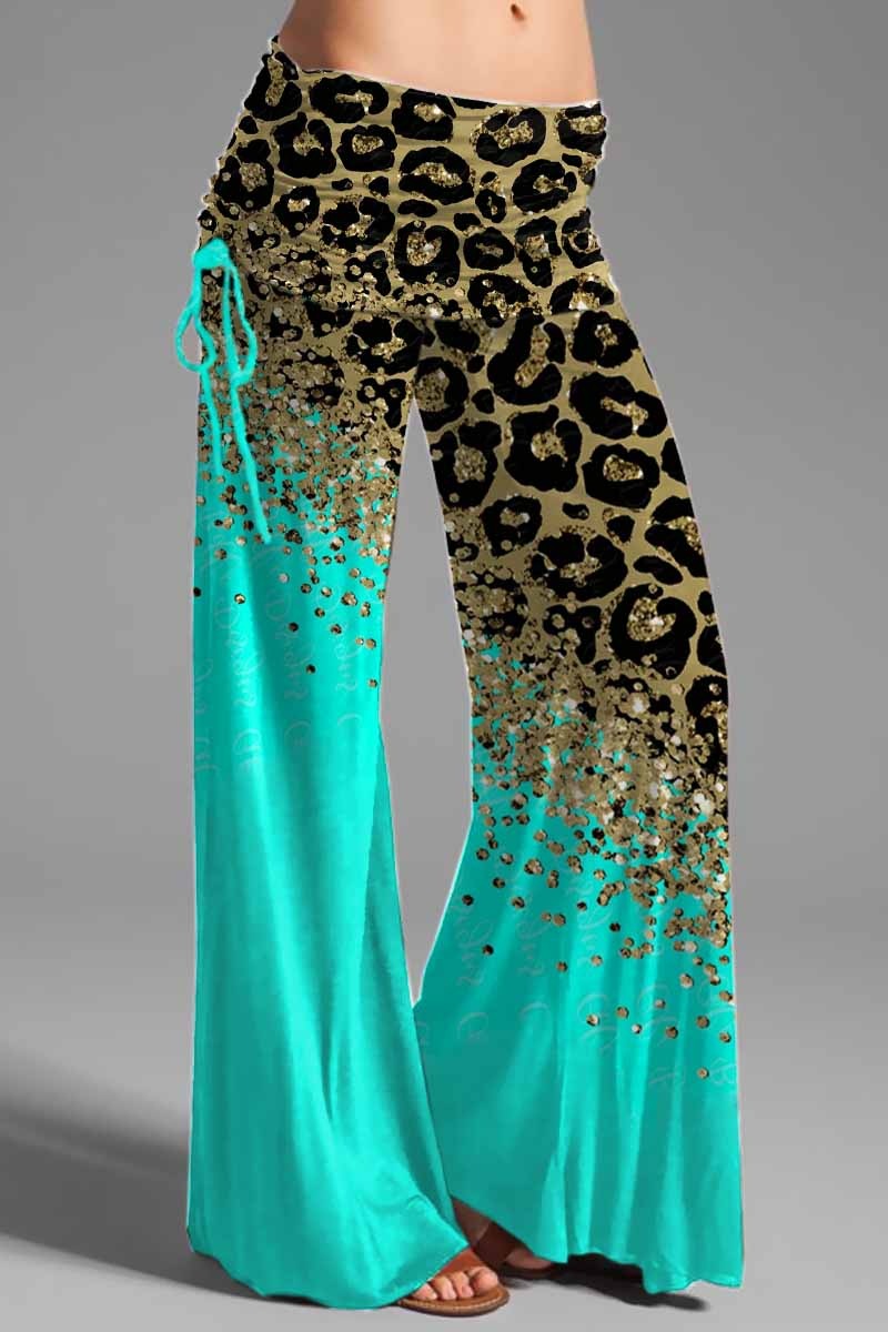 Women's Printed Casual Micro-pull Drawstring Trousers Wide-leg Pants