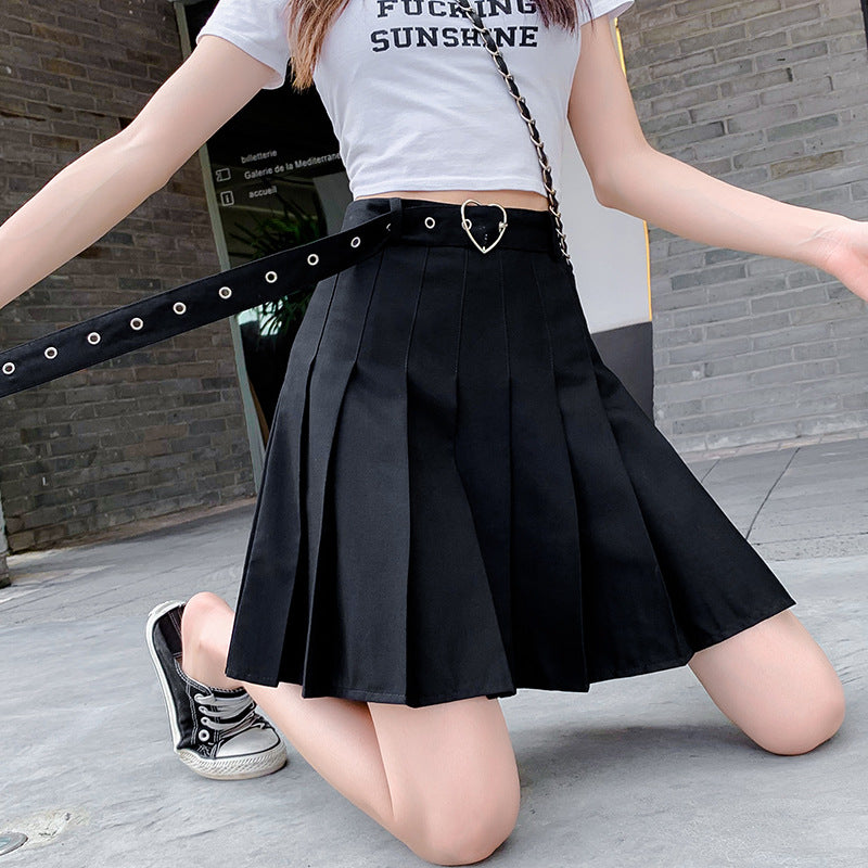 Pleated High-waisted Slimming Heart-button Skirt