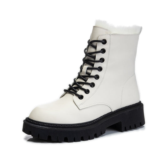 Real Wool Martin Boots Autumn And Winter New Leather Thick Heel