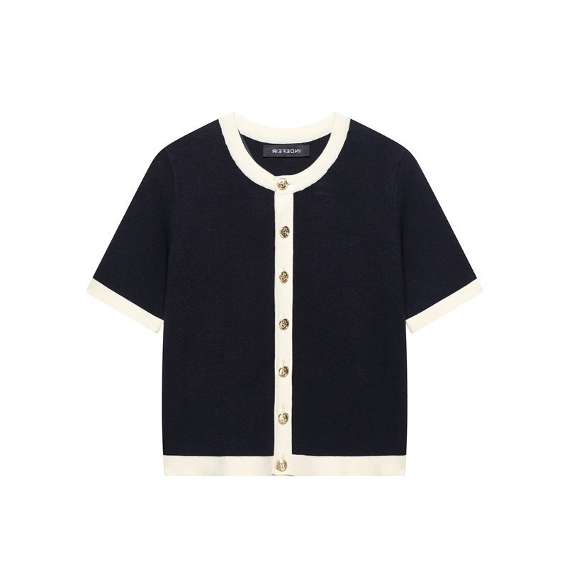 Spring And Summer New Women's Clothing Classic Style Contrast Color Knitwear Coat Knitted Mini Skirt