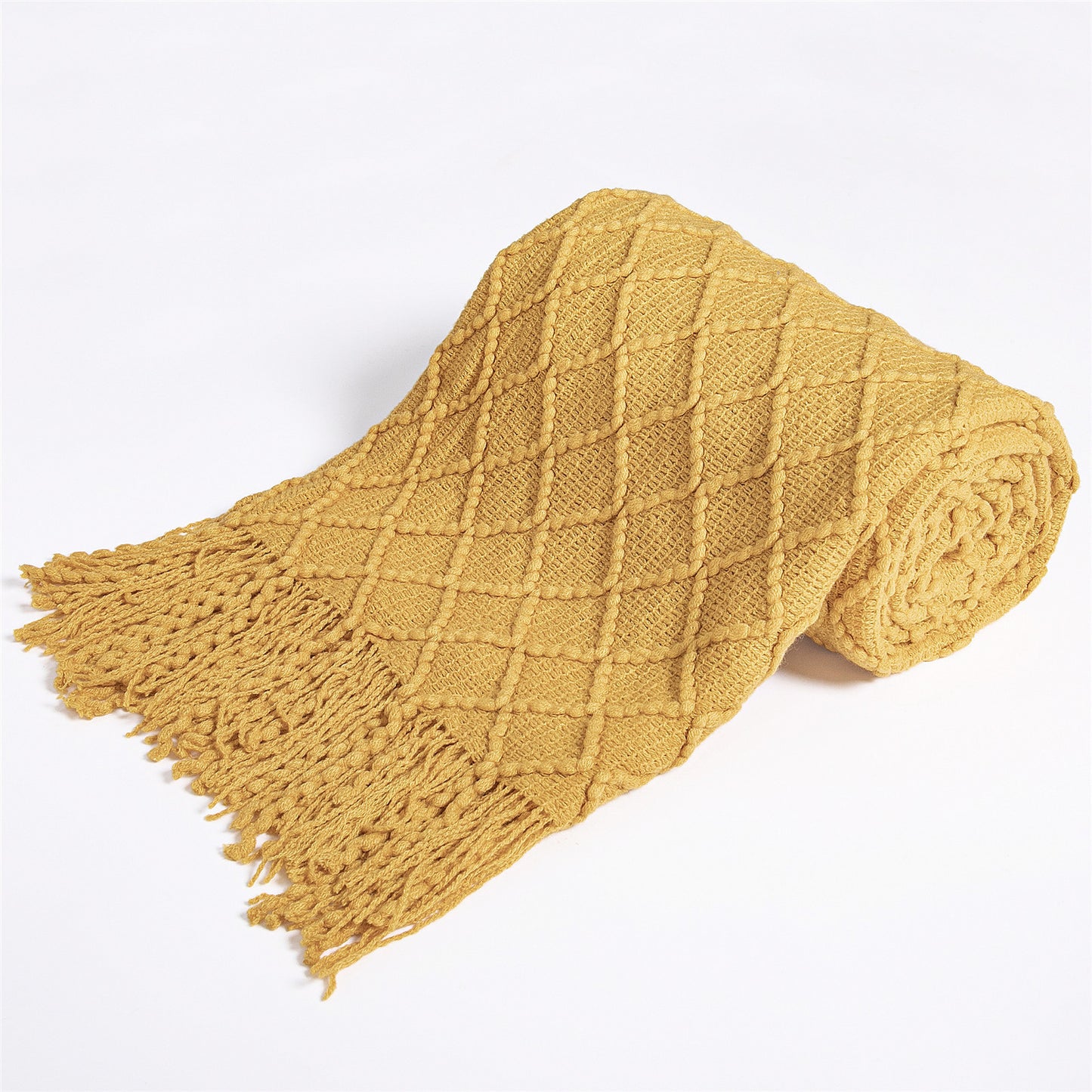 Nordic Pure Color Travel Nap Knitted Sofa Blanket Tassel