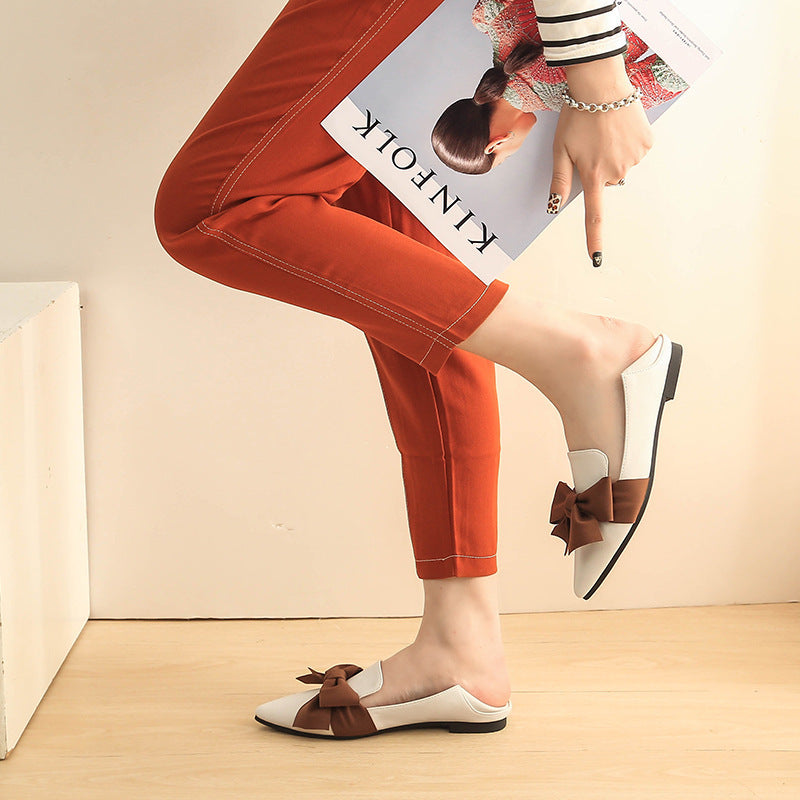 New Fashion Bowknot Flat One Pedal Loafers Soft Sole Single Shoes