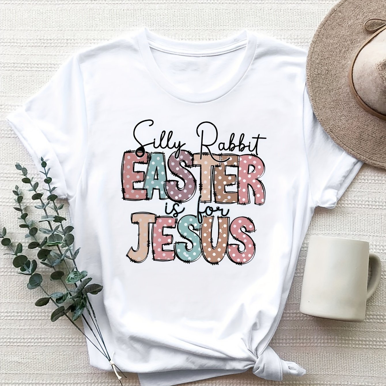 Easter Cotton Letter Print T-shirt