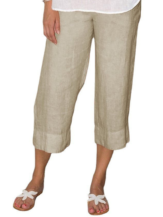 Solid Color Cotton And Linen Women's Simple Loose Casual Cropped Pants