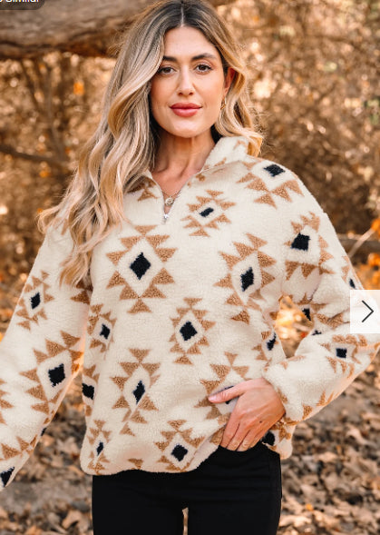 Printed Zip Collar Sweatshirt