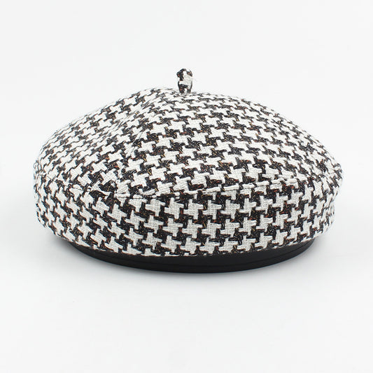 Winter Casual Small Fragrant Style Houndstooth Beret