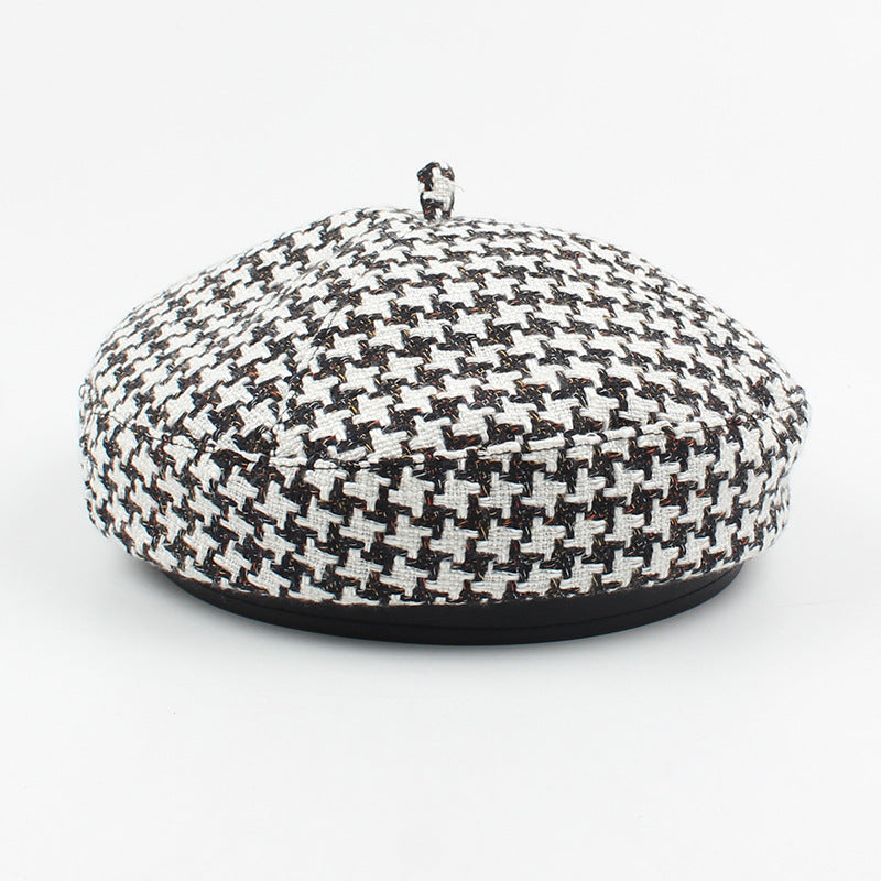Winter Casual Small Fragrant Style Houndstooth Beret