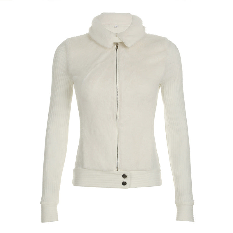 Zipper Waist-controlled Slim Fit Slimming Outer Wear Long Sleeve Hook Sweater