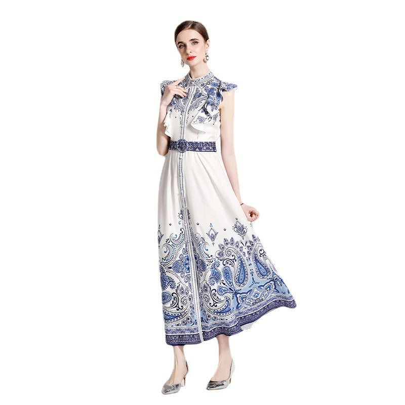Women's Holiday Style Printed Long Skirt Waist