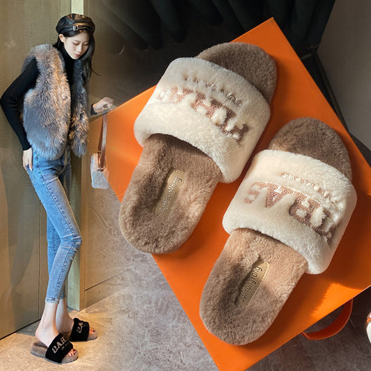 Fumao Warm Fashion Embroidered Outerwear Letter Slippers