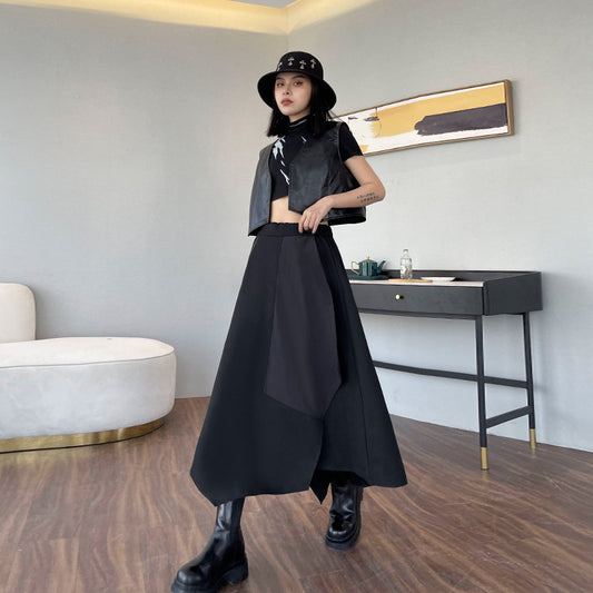 Women's Asymmetric High Waist Zip Split Skirt