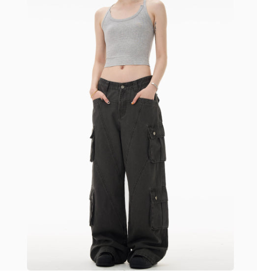 Retro Deconstruction Cargo Jeans Men And Women Loose Casual