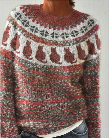 Round Neck Multicolor Loose Fashion Sweater Women