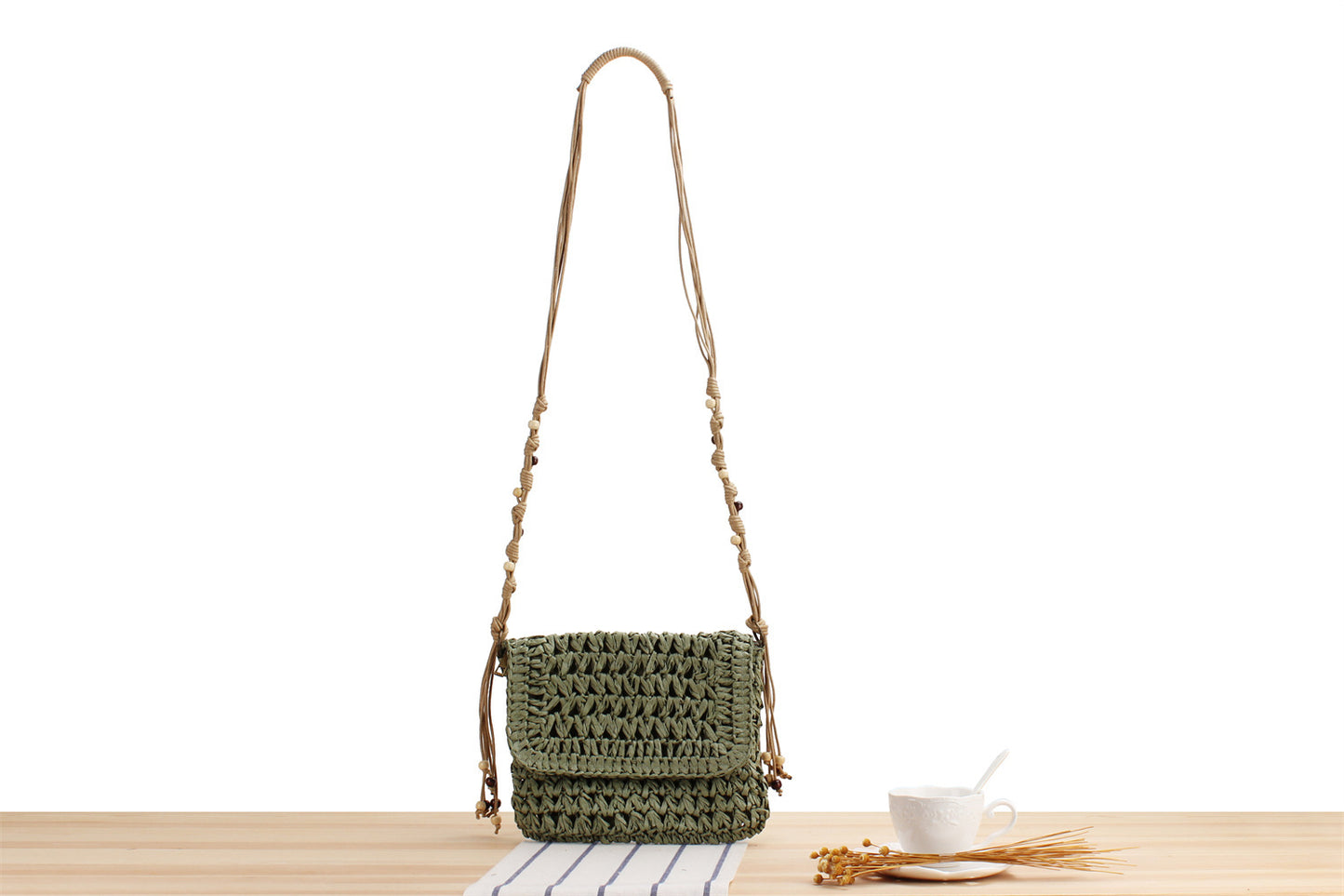 Flip Crossbody Straw Fan Face Flower Woven Bag