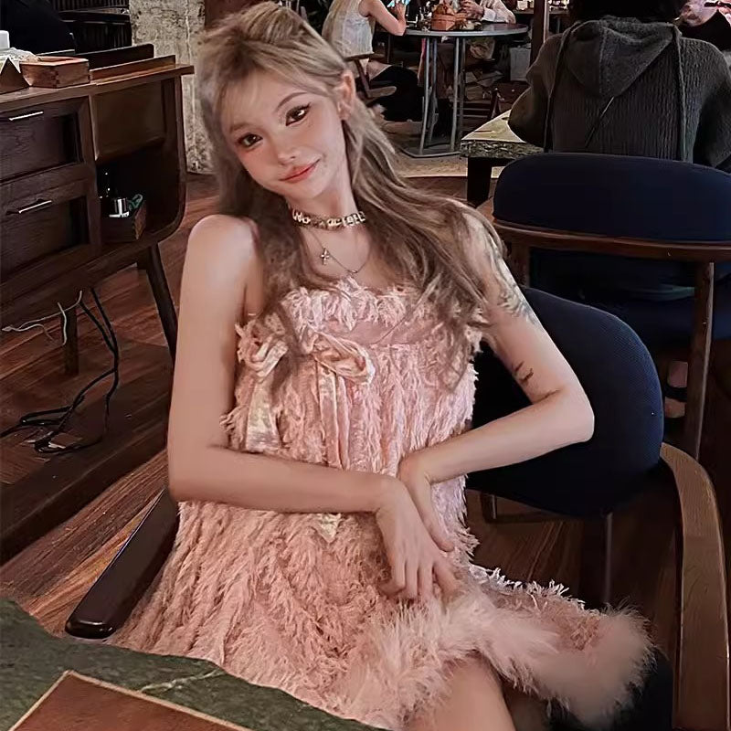 Princess Bowknot Feather Sling Doll Dress Pettiskirt