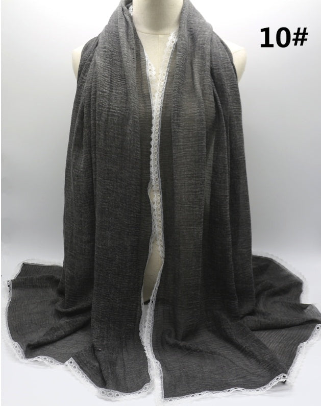 Cross Border Amazon Cotton Dirty Dye Solid Lace Scarf