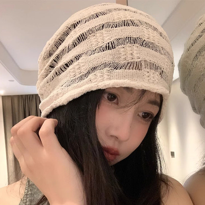 Knitted Hollow Cotton-Linen Face-Slimming Headwrap For Women