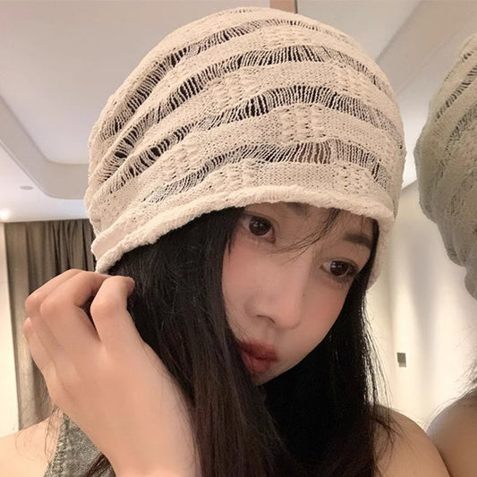 Knitted Hollow Cotton-Linen Face-Slimming Headwrap For Women