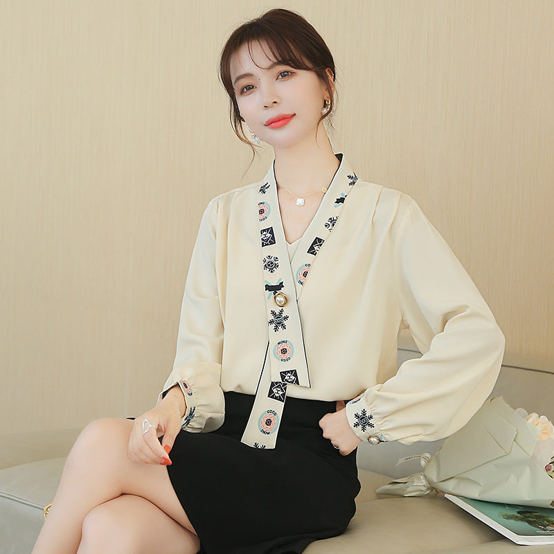 Shirt Female Design V-neck Tie Top Early Spring